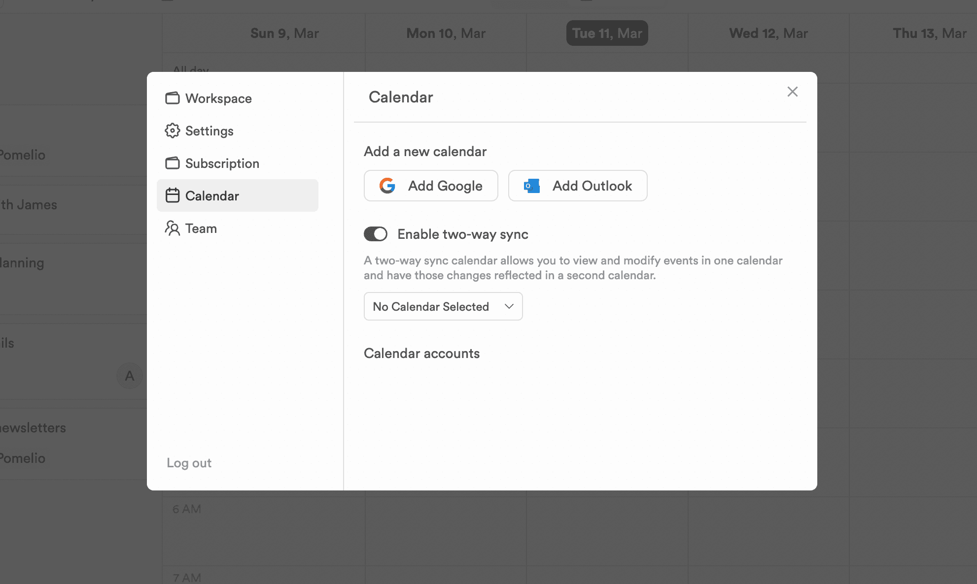 Multiple calendars in the ProjectBook app